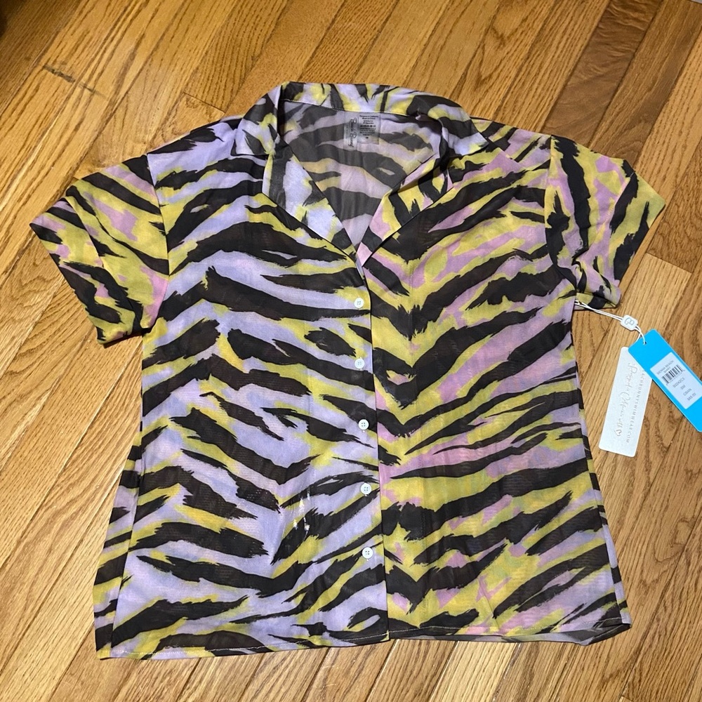 Size S - Beach Bunny Zebra Print Beach Shirt